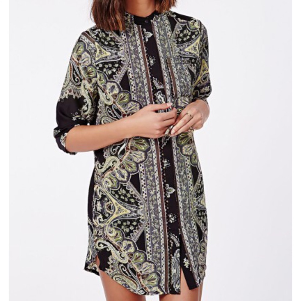 Missguided Paisley Collarless Shirt Dress